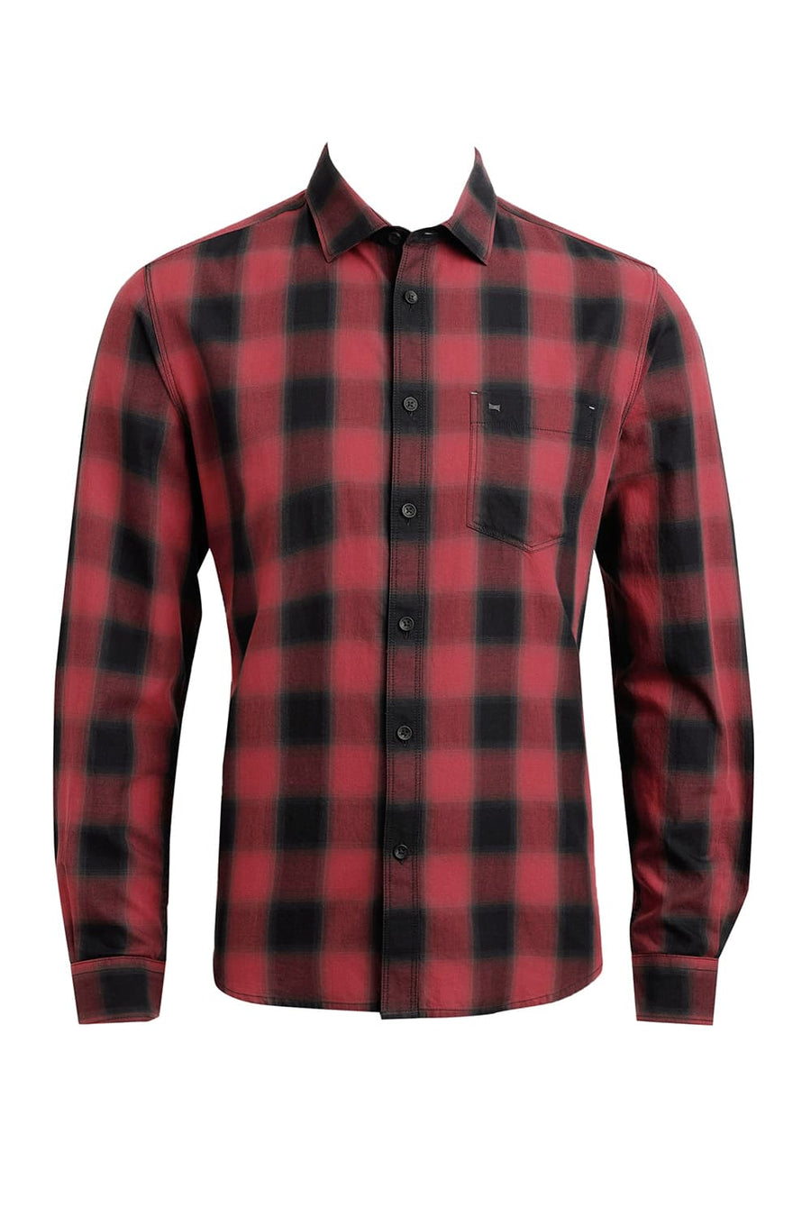 BASICS SLIM FIT CRANBERRY RED COTTON TWILL CHECKS SHIRT