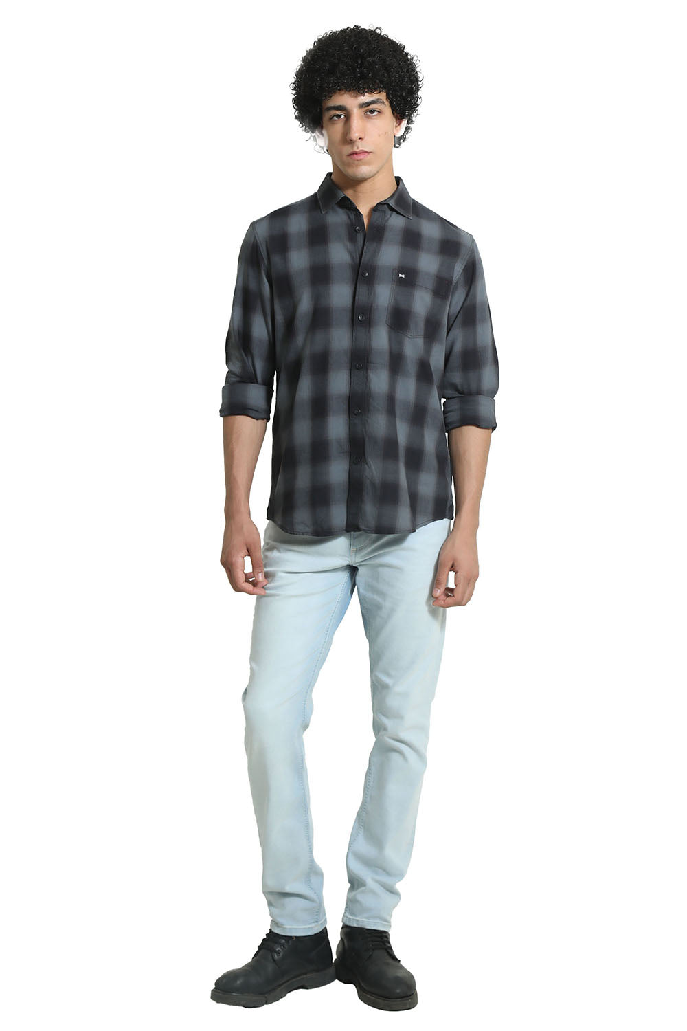 SLIM FIT COTTON TWILL CHECKS SHIRT