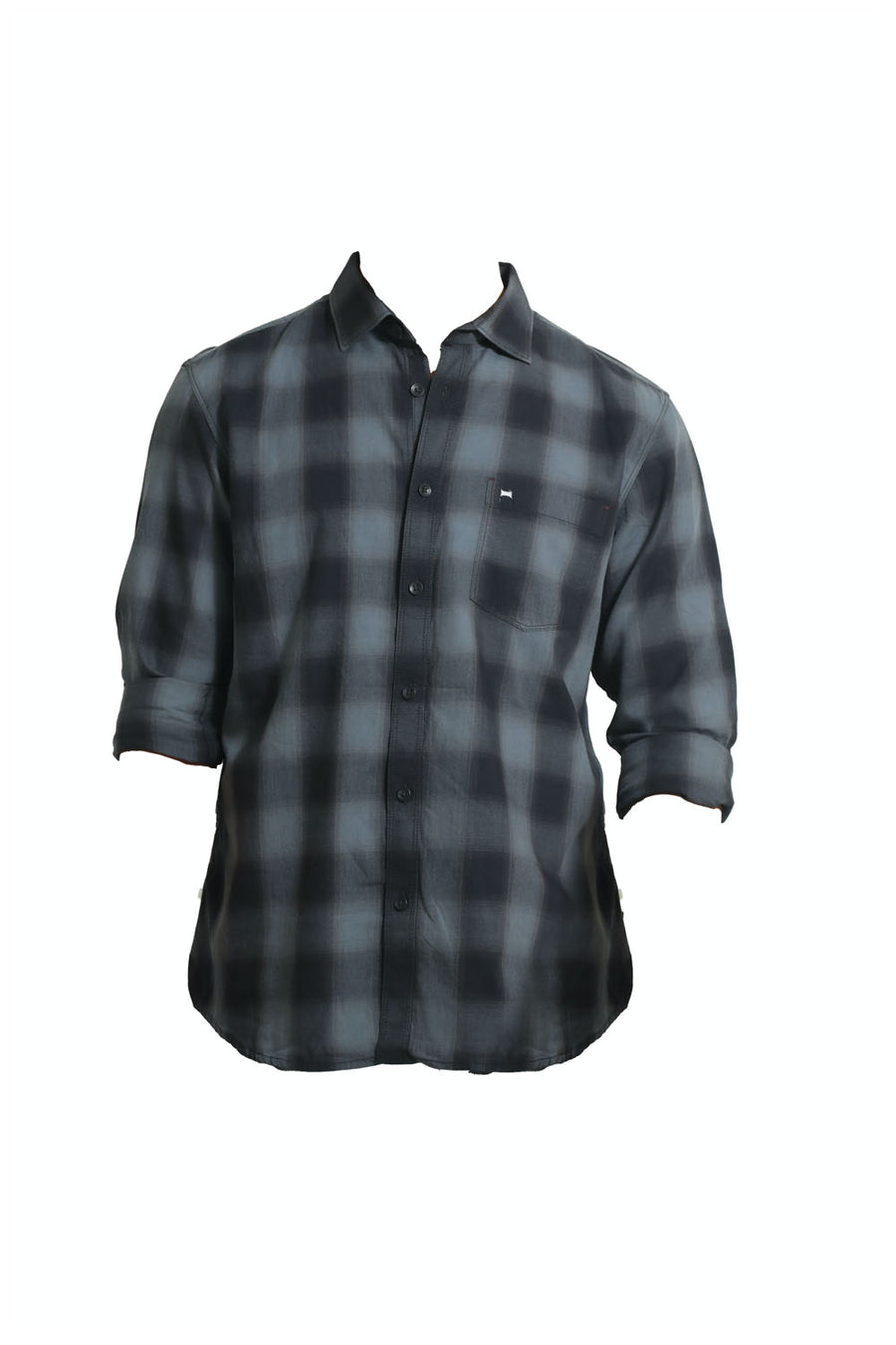 BASICS SLIM FIT CASTLEROCK GREY COTTON TWILL CHECKS SHIRT