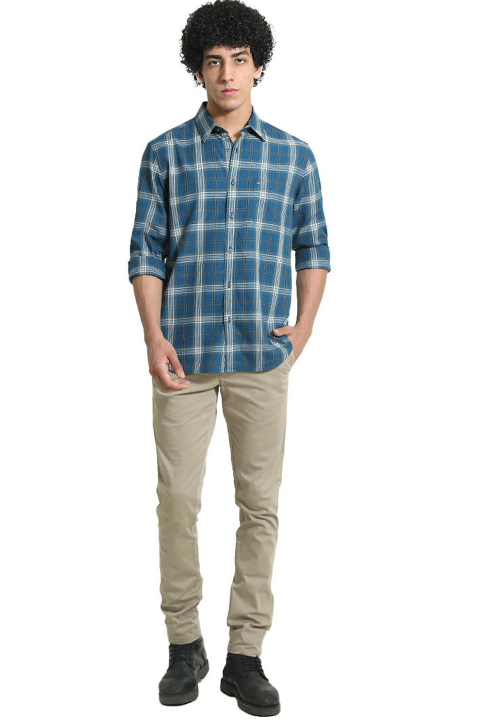 SLIM FIT COTTON TWILL CHECKS SHIRT