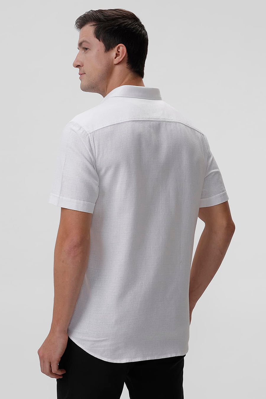 BASICS SLIM FIT WHITE ALYSSUM COTTON HOPSACK DOBBY HALFSLEEVES SHIRT