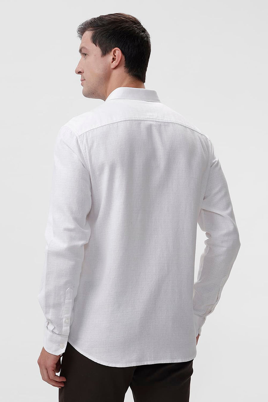 BASICS SLIM FIT WHITE ALYSSUM COTTON HOPSACK DOBBY SHIRT
