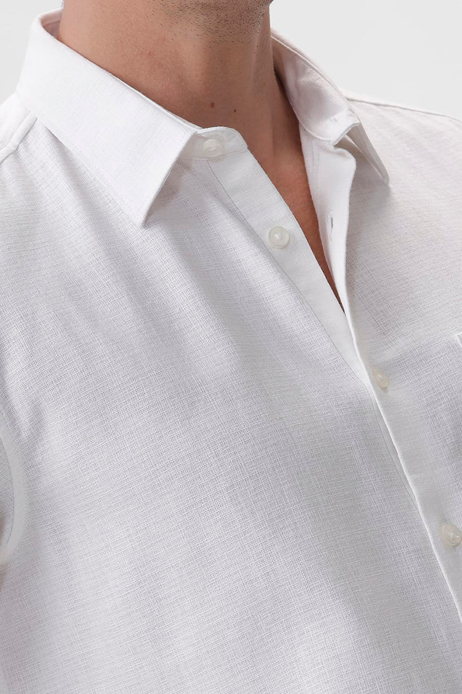 BASICS SLIM FIT WHITE ALYSSUM COTTON HOPSACK DOBBY SHIRT