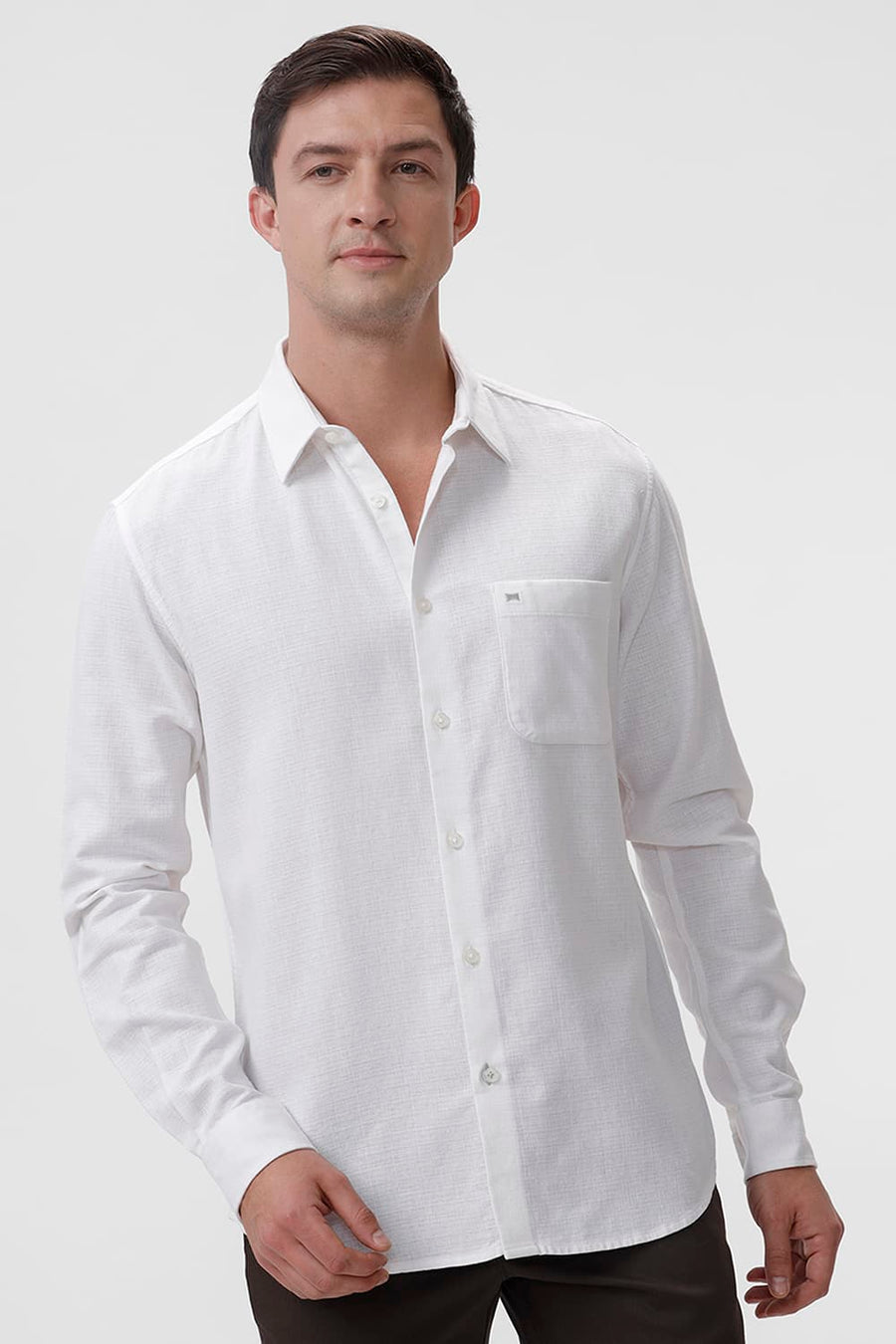 BASICS SLIM FIT WHITE ALYSSUM COTTON HOPSACK DOBBY SHIRT