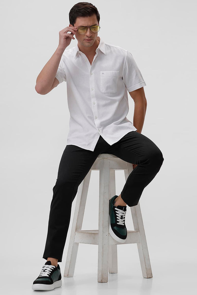 SLIM FIT COTTON HOPSACK DOBBY HALFSLEEVES SHIRT