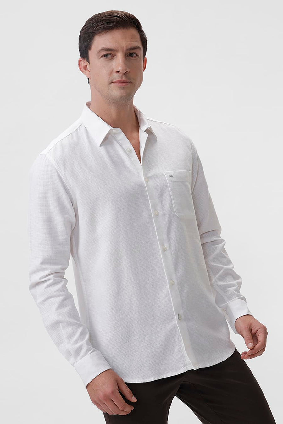 BASICS SLIM FIT WHITE ALYSSUM COTTON HOPSACK DOBBY SHIRT