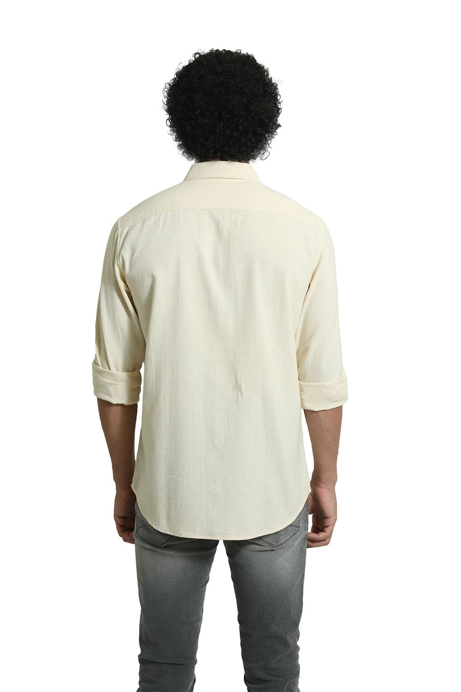 BASICS SLIM FIT ANGORA BEIGE COTTON HOPSACK DOBBY SHIRT