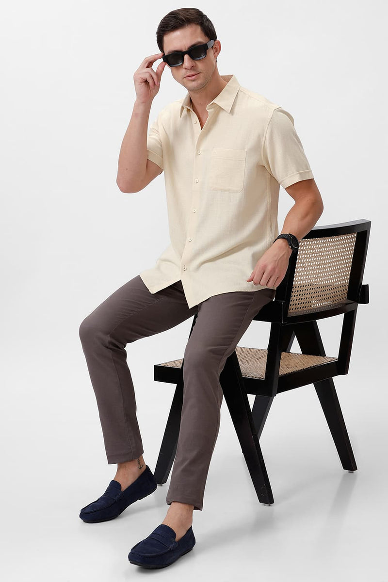 SLIM FIT COTTON HOPSACK DOBBY HALFSLEEVES SHIRT