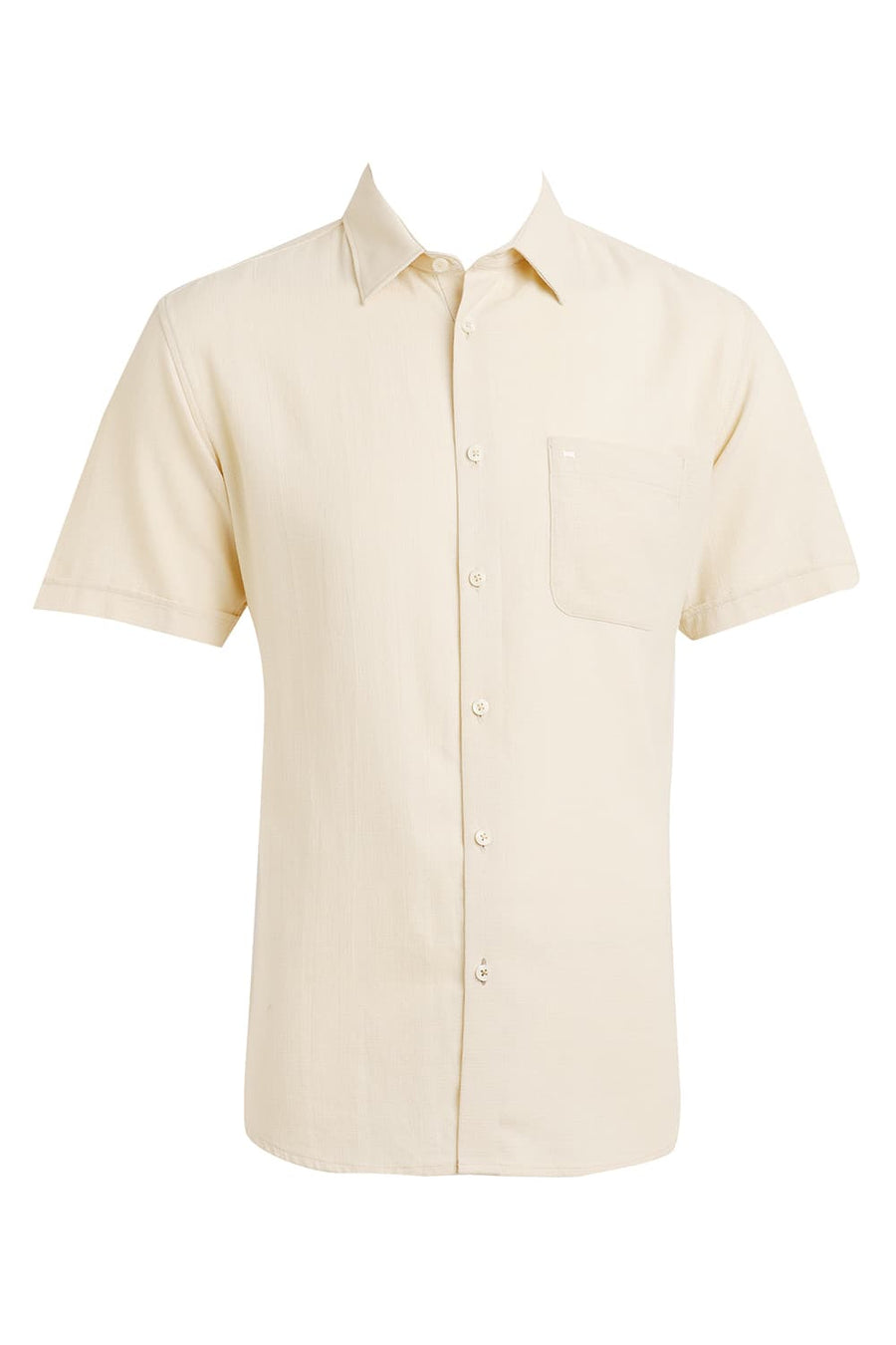 BASICS SLIM FIT ANGORA BEIGE COTTON HOPSACK DOBBY HALFSLEEVES SHIRT
