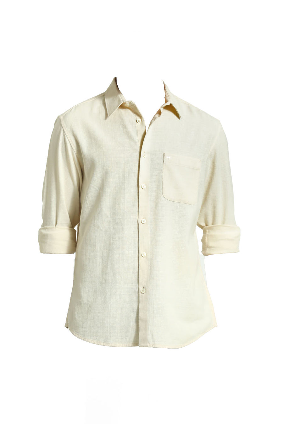 BASICS SLIM FIT ANGORA BEIGE COTTON HOPSACK DOBBY SHIRT