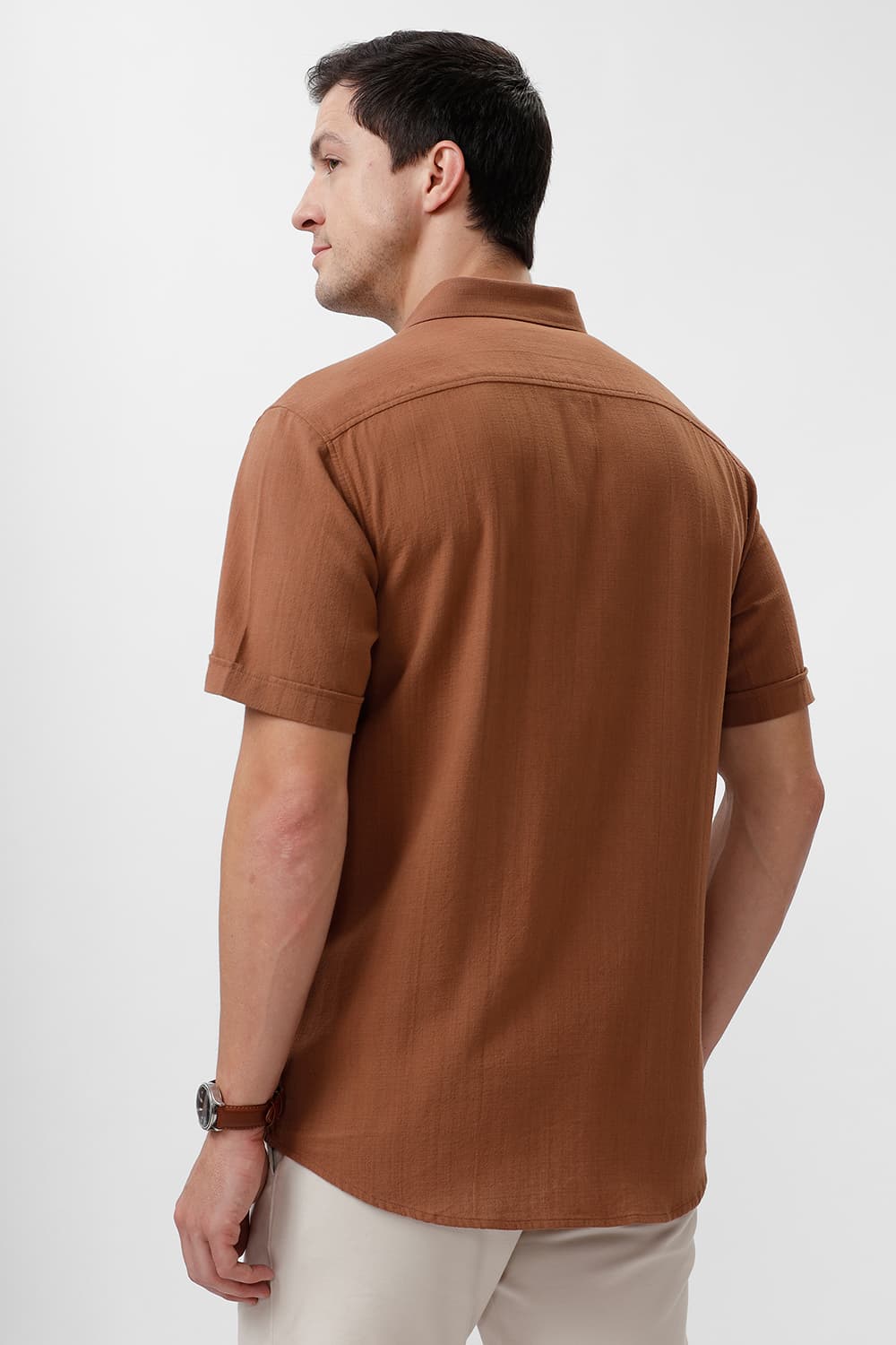 SLIM FIT COTTON HOPSACK DOBBY HALFSLEEVES SHIRT