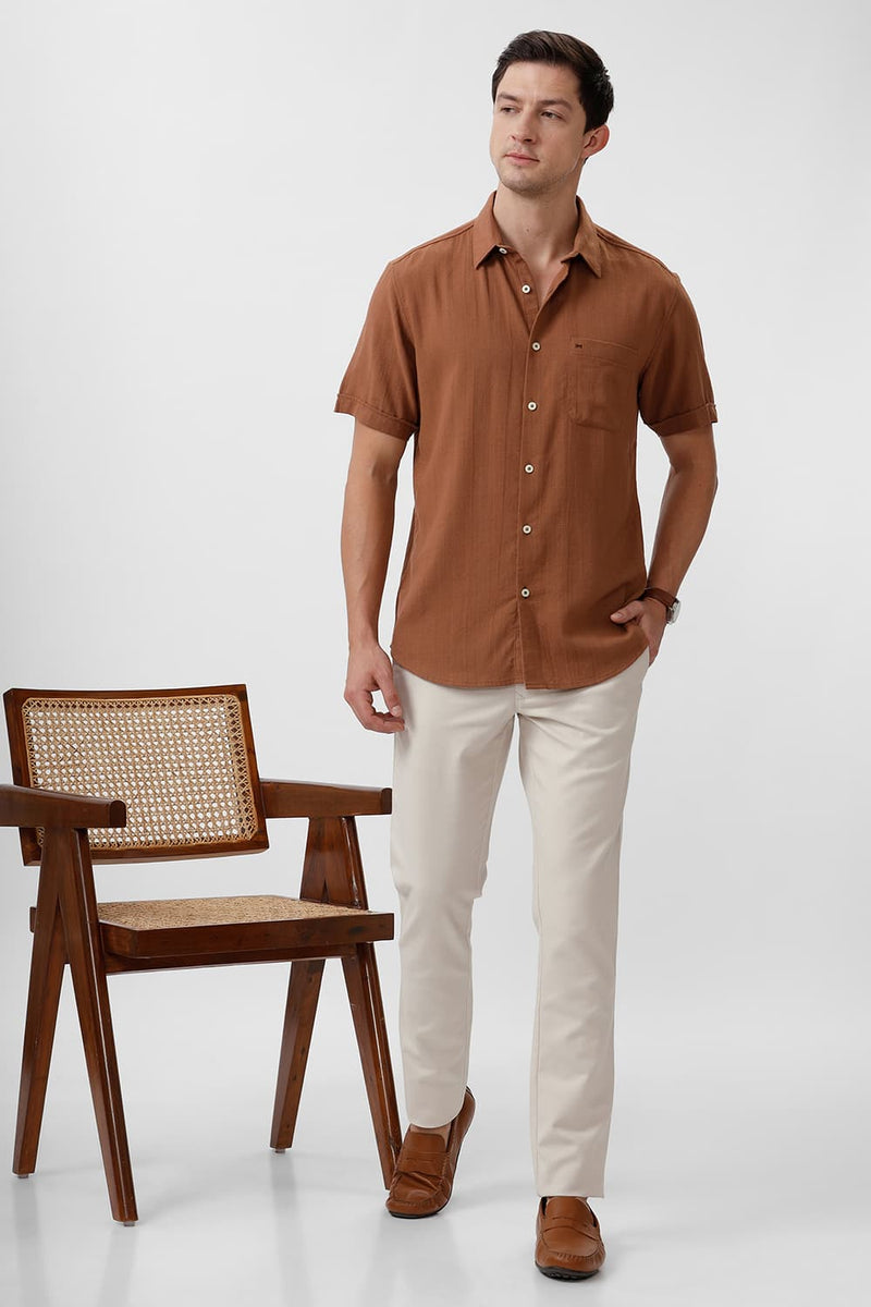 SLIM FIT COTTON HOPSACK DOBBY HALFSLEEVES SHIRT
