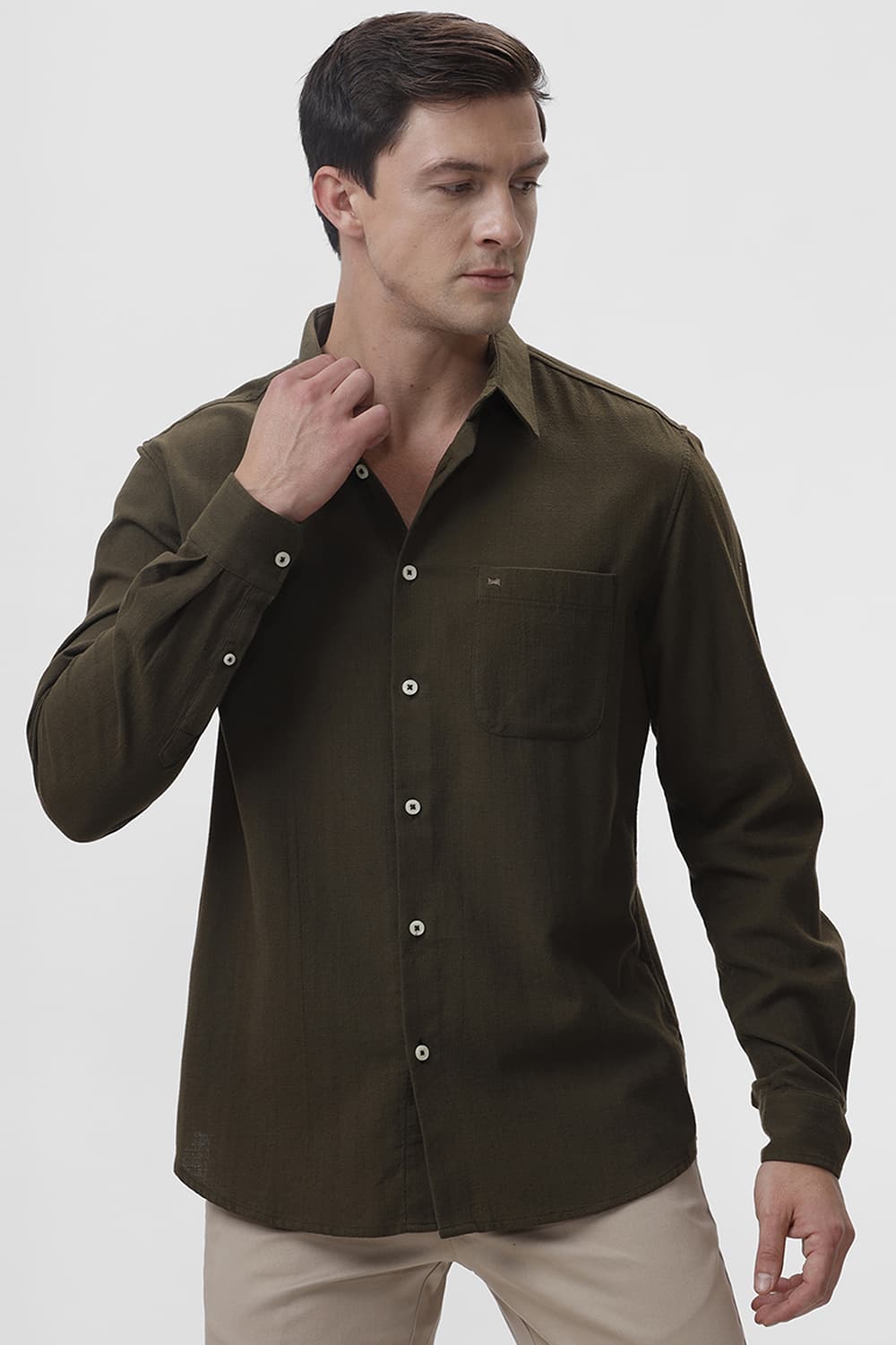 SLIM FIT COTTON HOPSACK DOBBY SHIRT