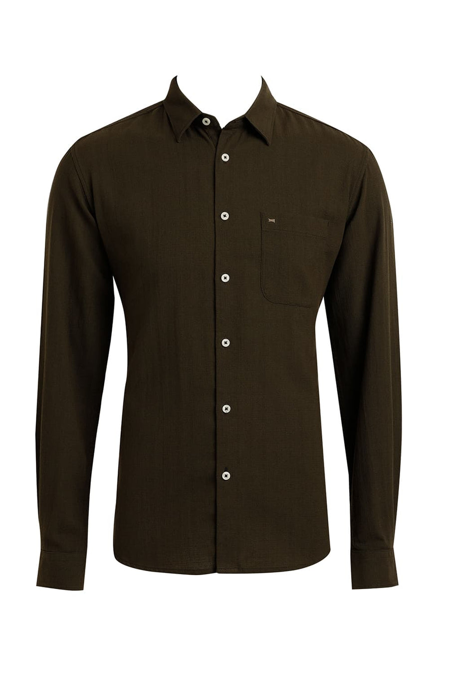 BASICS SLIM FIT OLIVE NIGHT COTTON HOPSACK DOBBY SHIRT