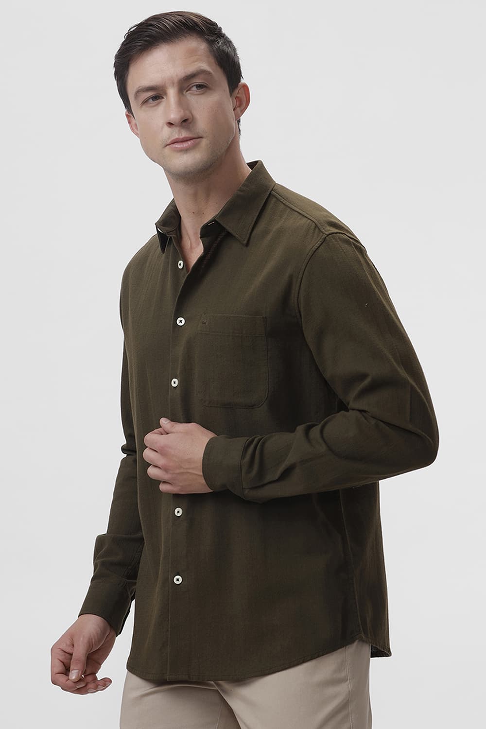 SLIM FIT COTTON HOPSACK DOBBY SHIRT