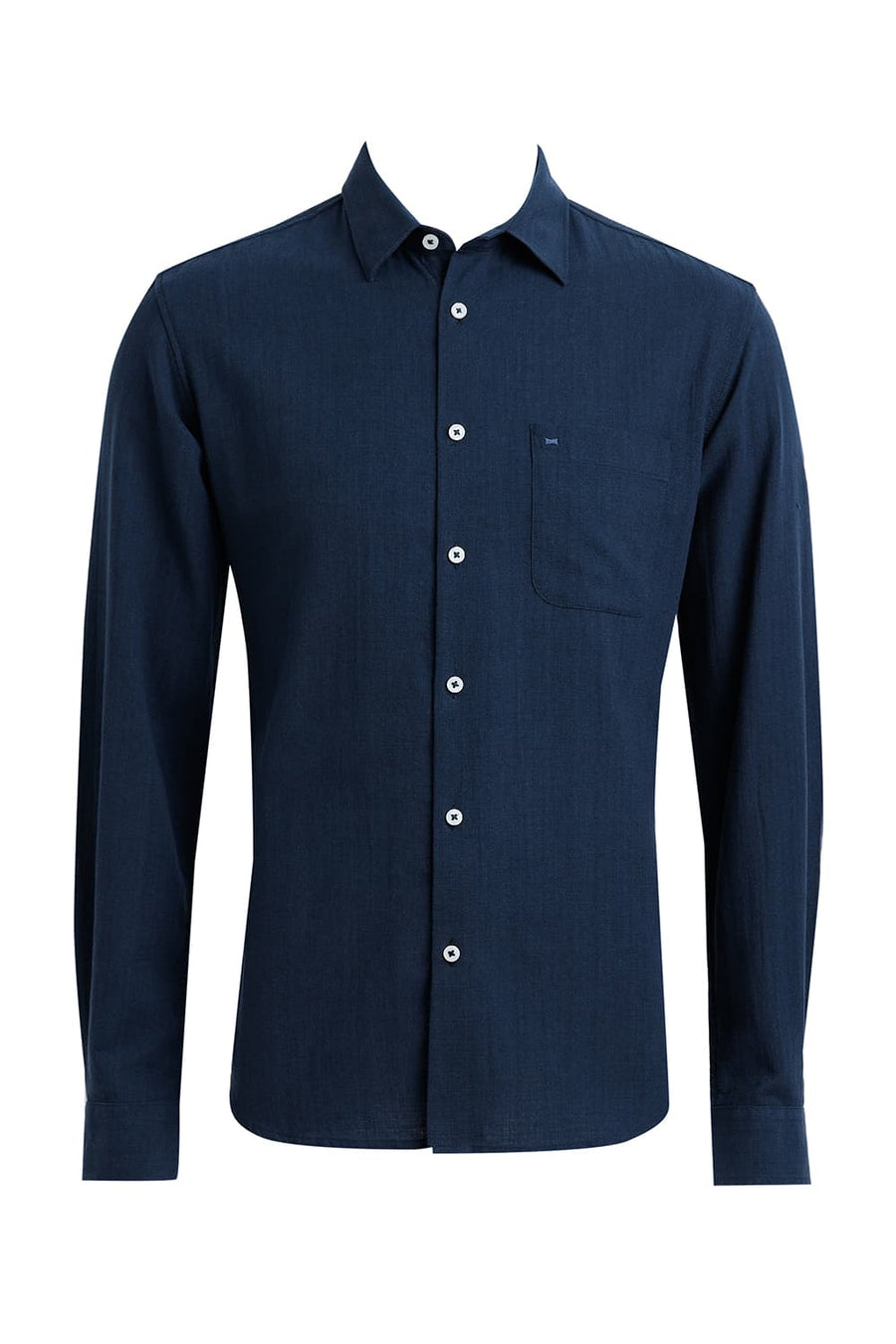 BASICS SLIM FIT POSEIDON NAVY COTTON HOPSACK DOBBY SHIRT