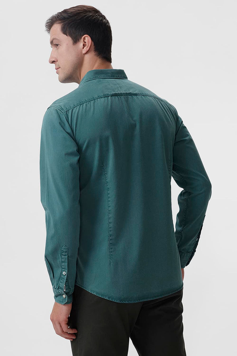 BASICS SLIM FIT TEAL LAGOON COTTON RFD SHIRT