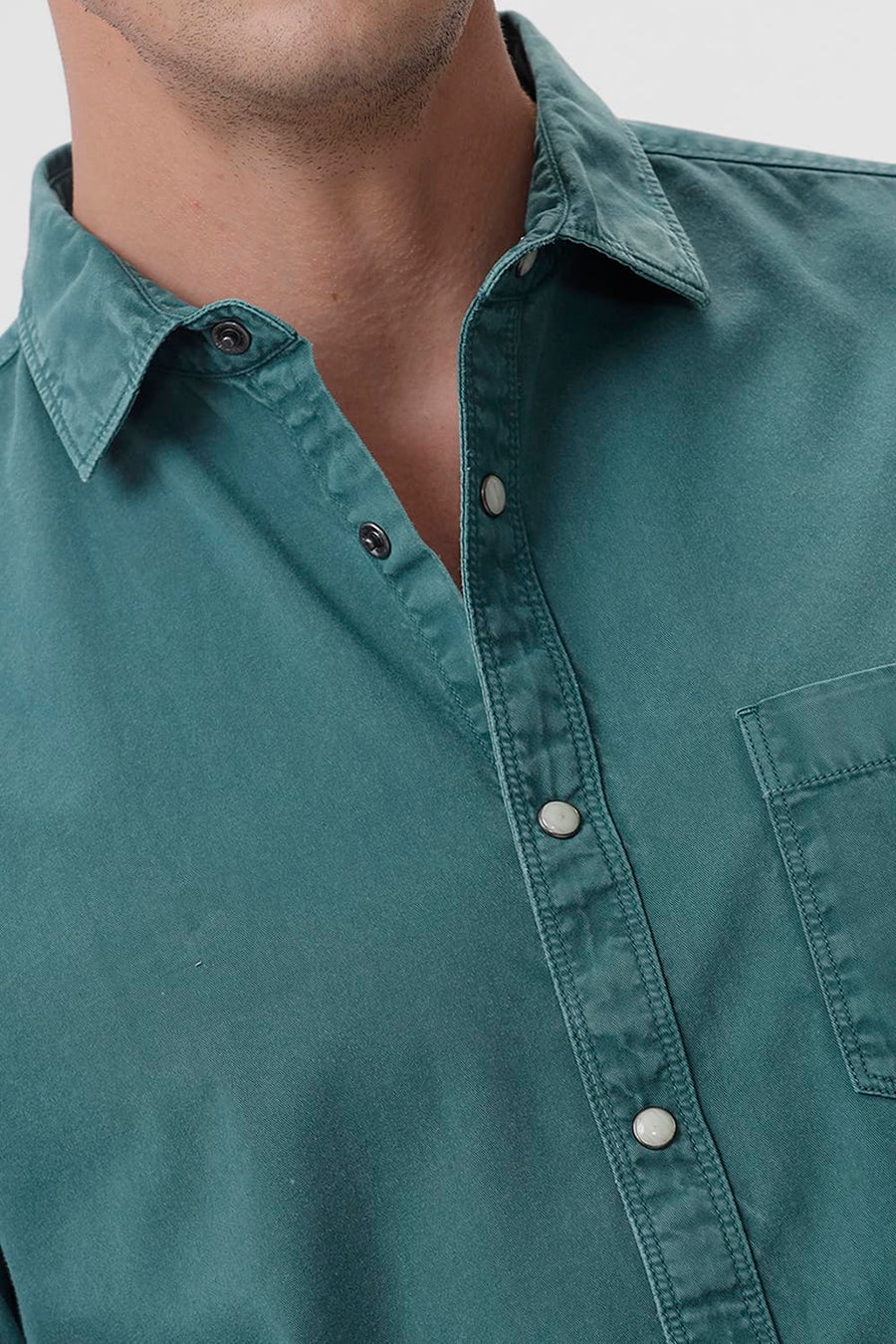 BASICS SLIM FIT TEAL LAGOON COTTON RFD SHIRT