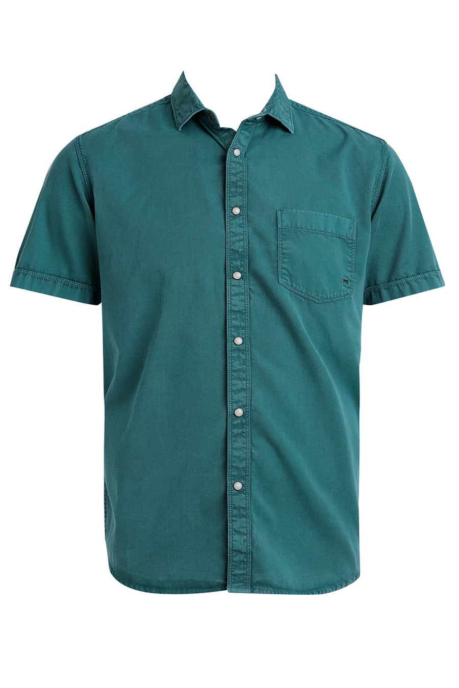 BASICS SLIM FIT TEAL LAGOON COTTON RFD HALFSLEEVES SHIRT