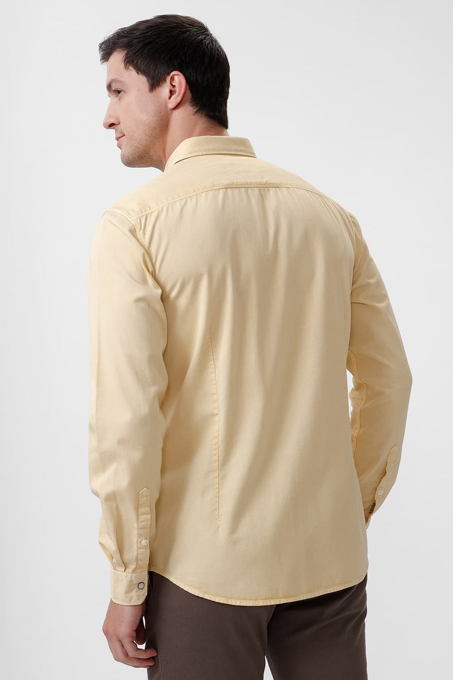 BASICS SLIM FIT FLAN YELLOW COTTON RFD SHIRT