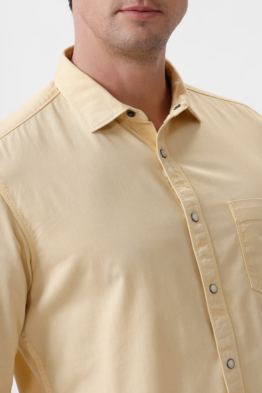 BASICS SLIM FIT FLAN YELLOW COTTON RFD SHIRT