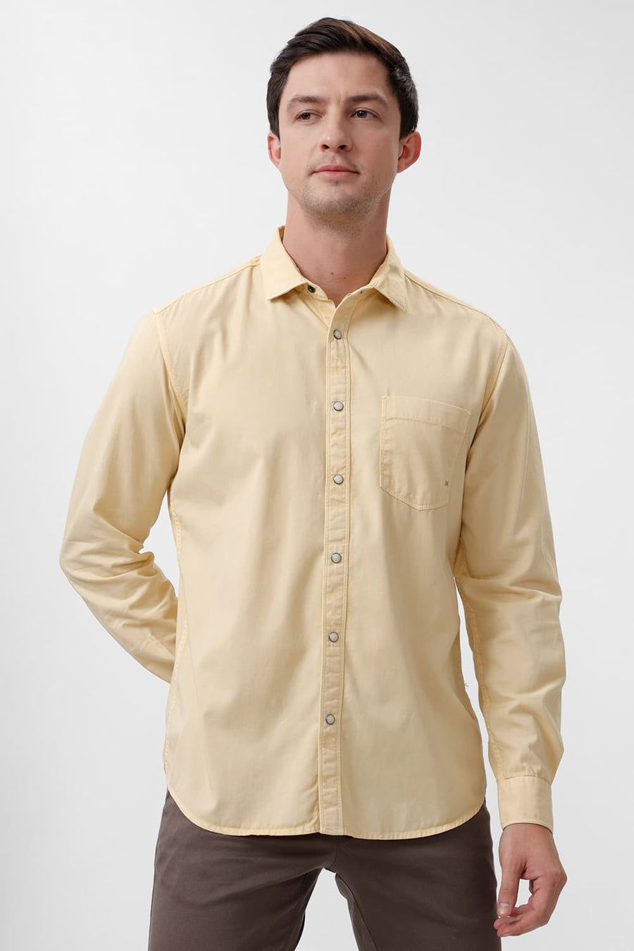 BASICS SLIM FIT FLAN YELLOW COTTON RFD SHIRT