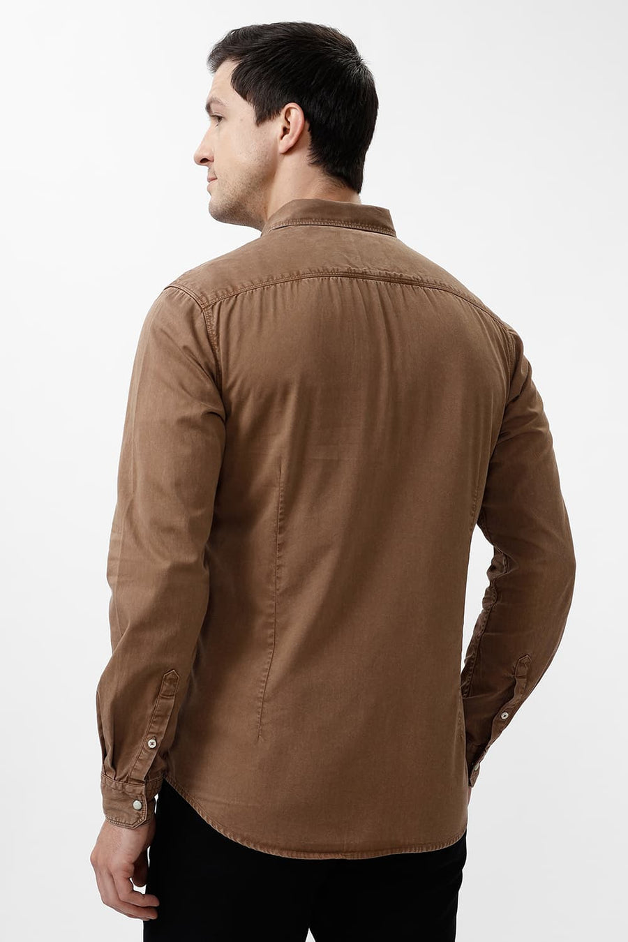BASICS SLIM FIT BISON BROWN COTTON RFD SHIRT