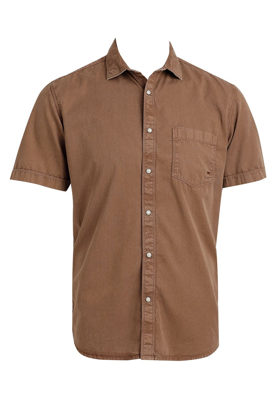 BASICS SLIM FIT BISON BROWN COTTON RFD HALFSLEEVES SHIRT