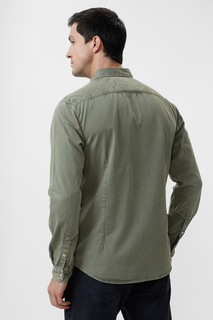 BASICS SLIM FIT TURTLE OLIVE COTTON RFD SHIRT