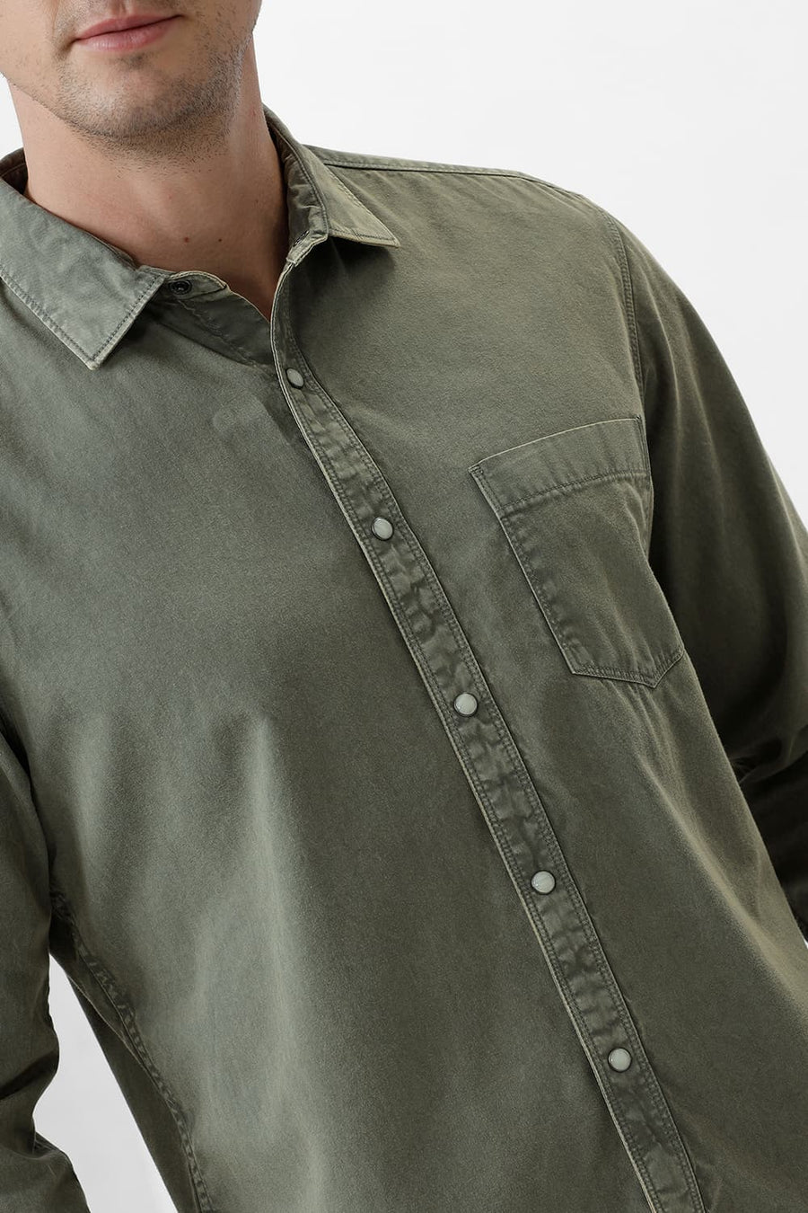 BASICS SLIM FIT TURTLE OLIVE COTTON RFD SHIRT