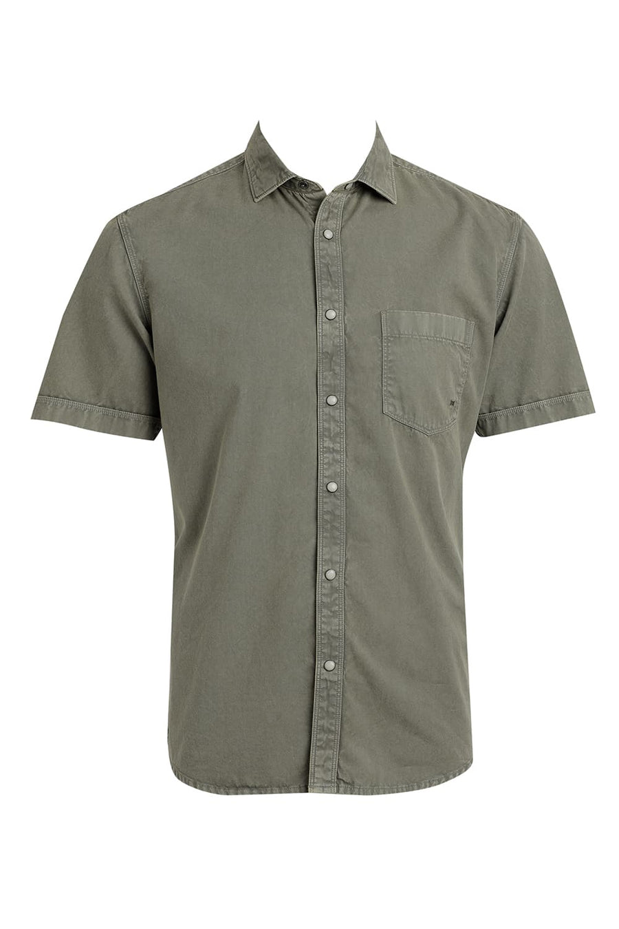 BASICS SLIM FIT TURTLE OLIVE COTTON RFD HALFSLEEVES SHIRT