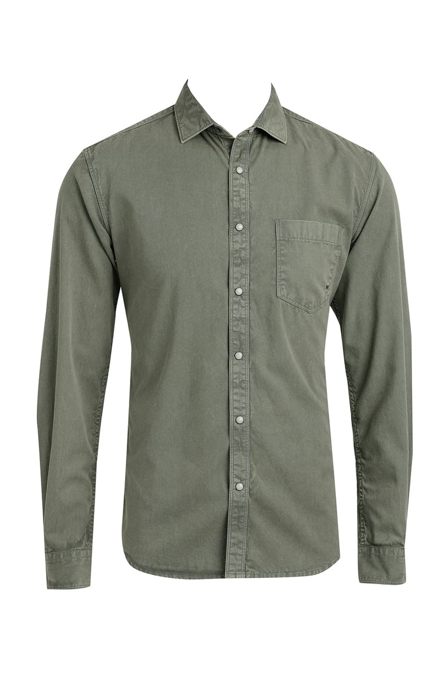 BASICS SLIM FIT TURTLE OLIVE COTTON RFD SHIRT