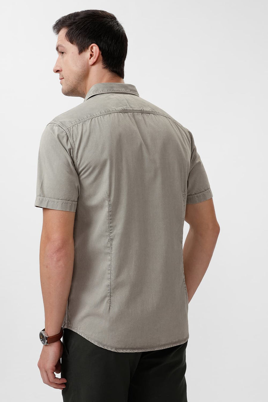 BASICS SLIM FIT STRING GREY COTTON RFD HALFSLEEVES SHIRT