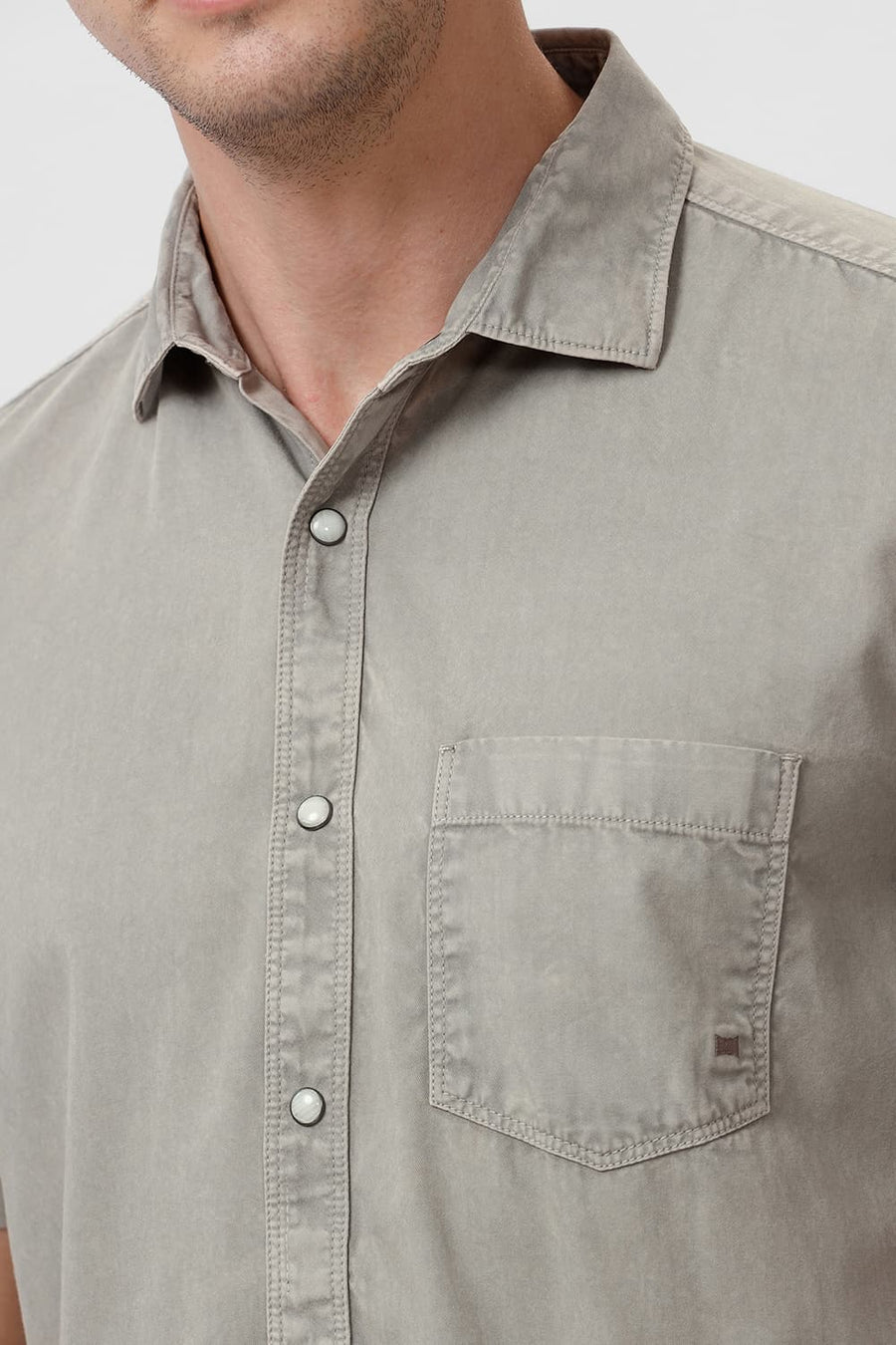 BASICS SLIM FIT STRING GREY COTTON RFD HALFSLEEVES SHIRT