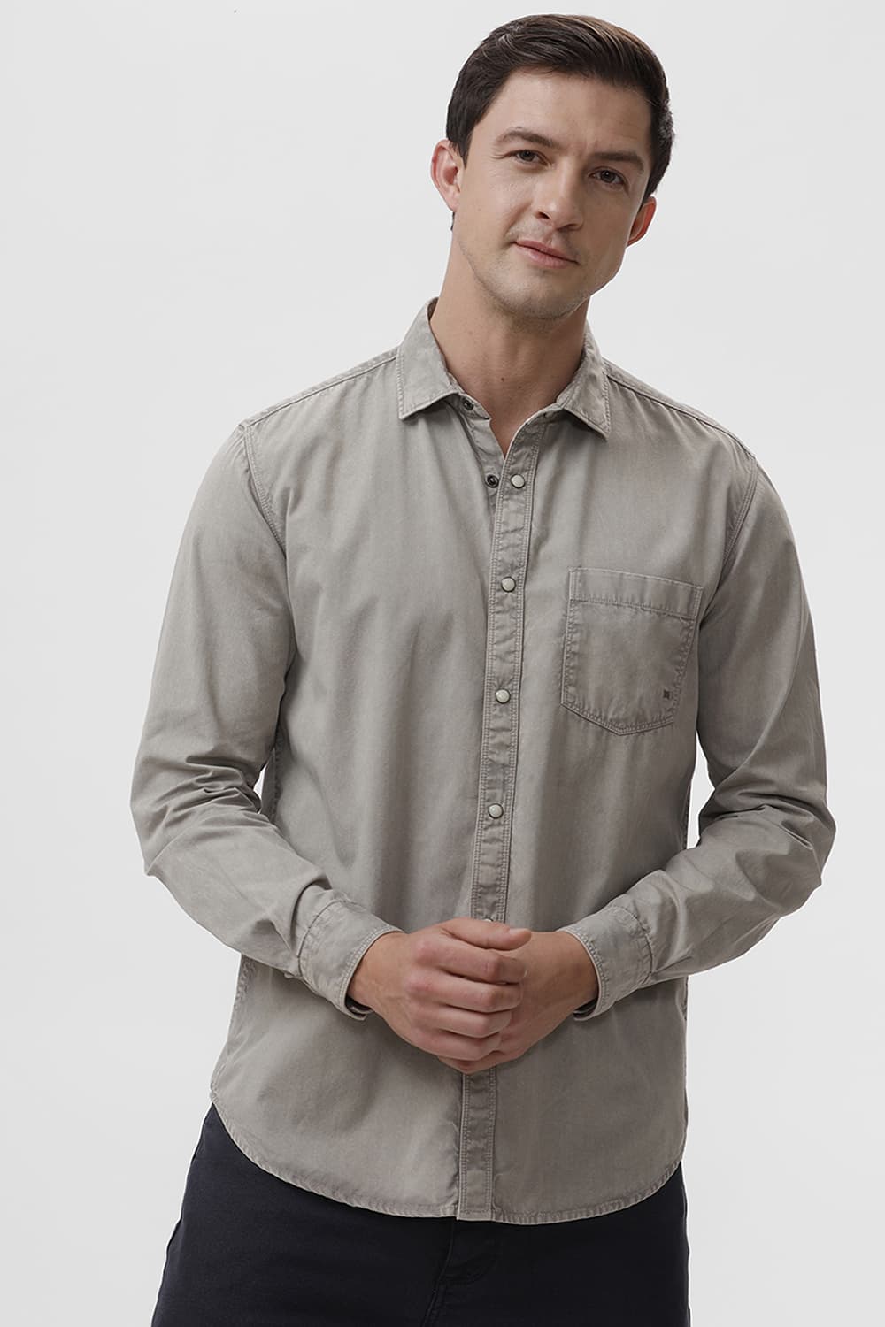 BASICS SLIM FIT STRING GREY COTTON RFD SHIRT