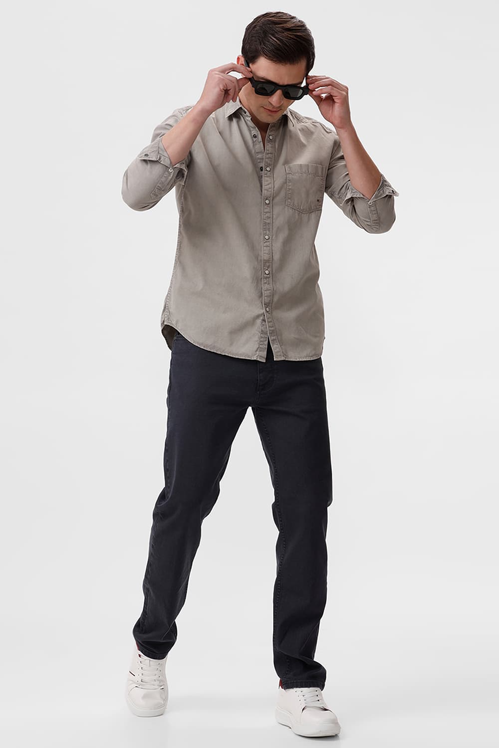 BASICS SLIM FIT STRING GREY COTTON RFD SHIRT