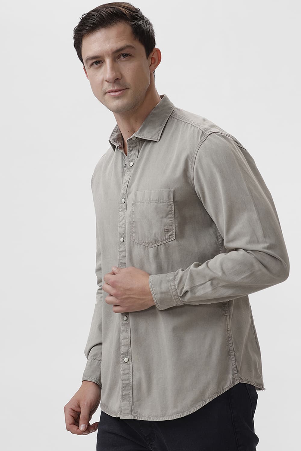 BASICS SLIM FIT STRING GREY COTTON RFD SHIRT