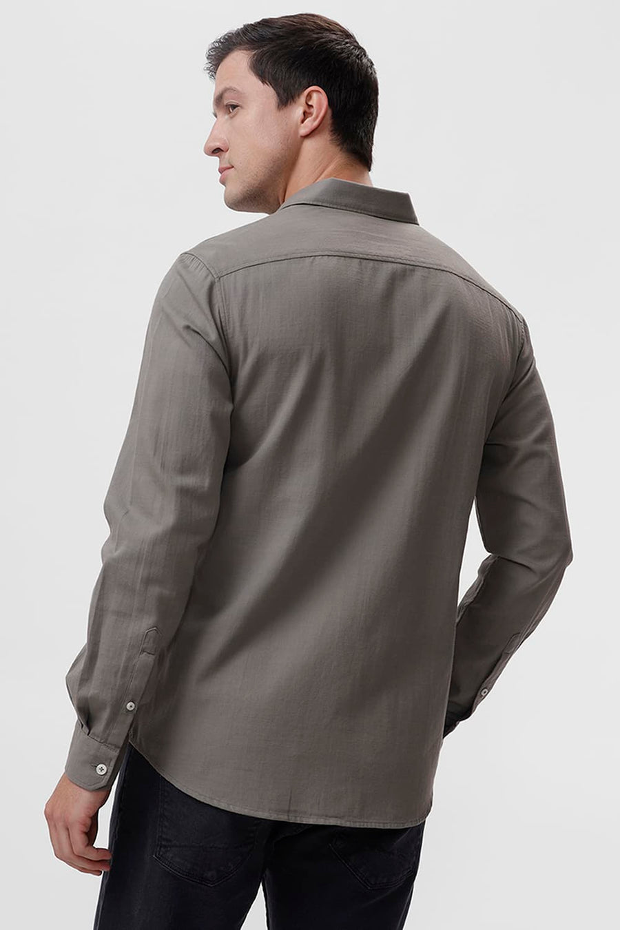 BASICS SLIM FIT SEAGRASS GREY COTTON BROKEN TWILL SHIRT