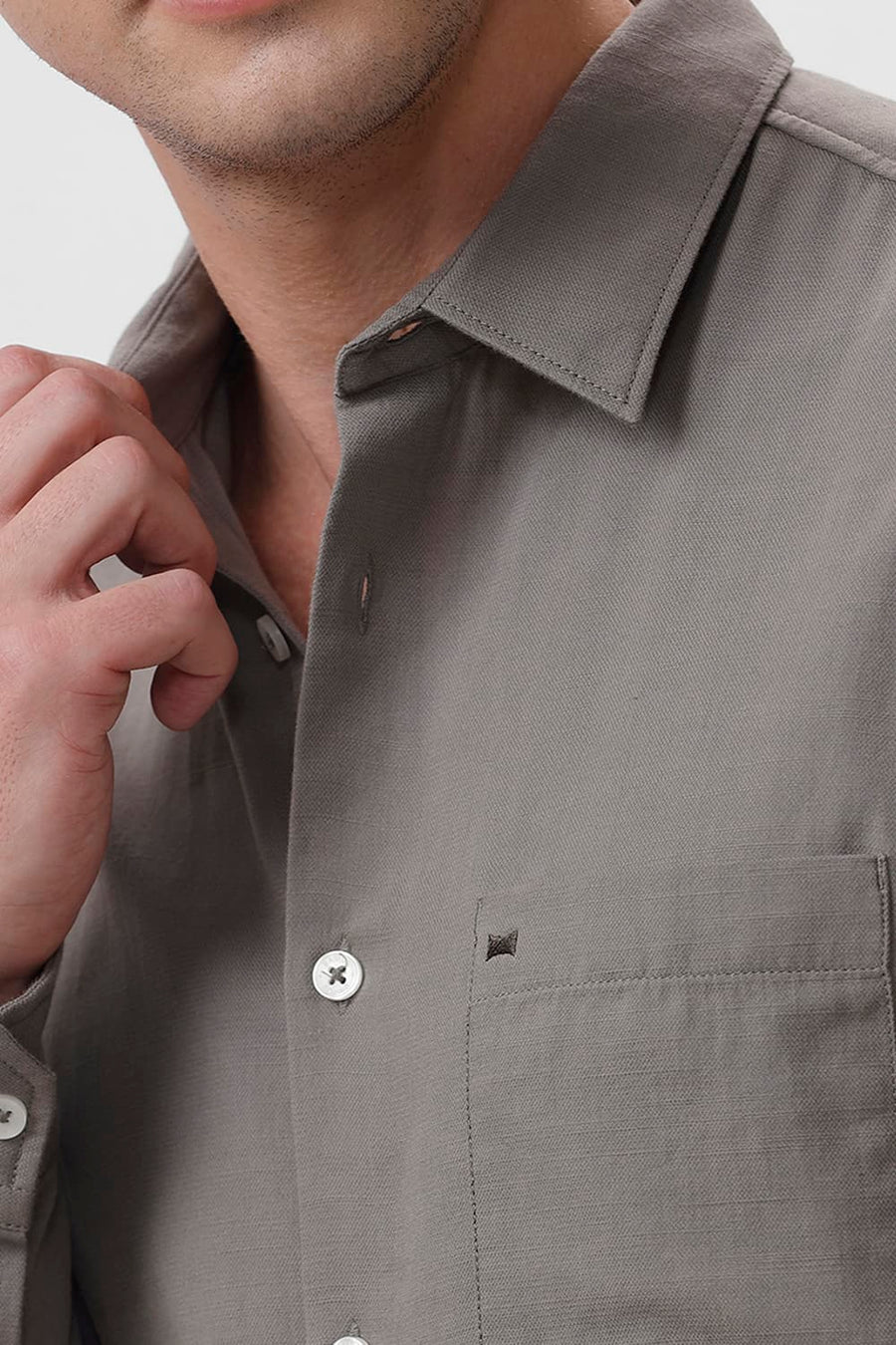 BASICS SLIM FIT SEAGRASS GREY COTTON BROKEN TWILL SHIRT