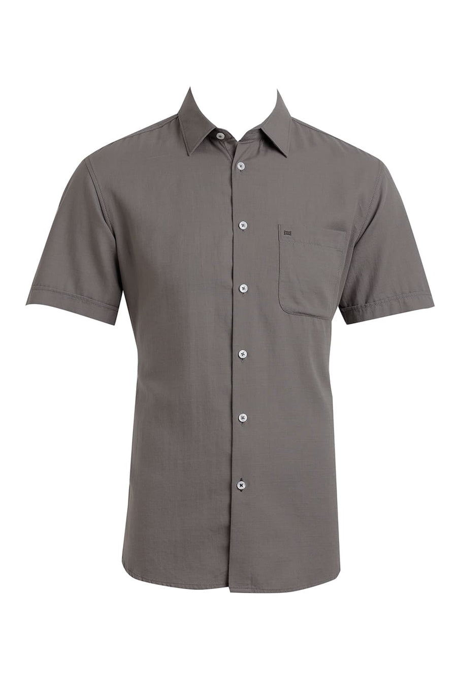 BASICS SLIM FIT SEAGRASS GREY COTTON BROKEN TWILL HALFSLEEVES SHIRT