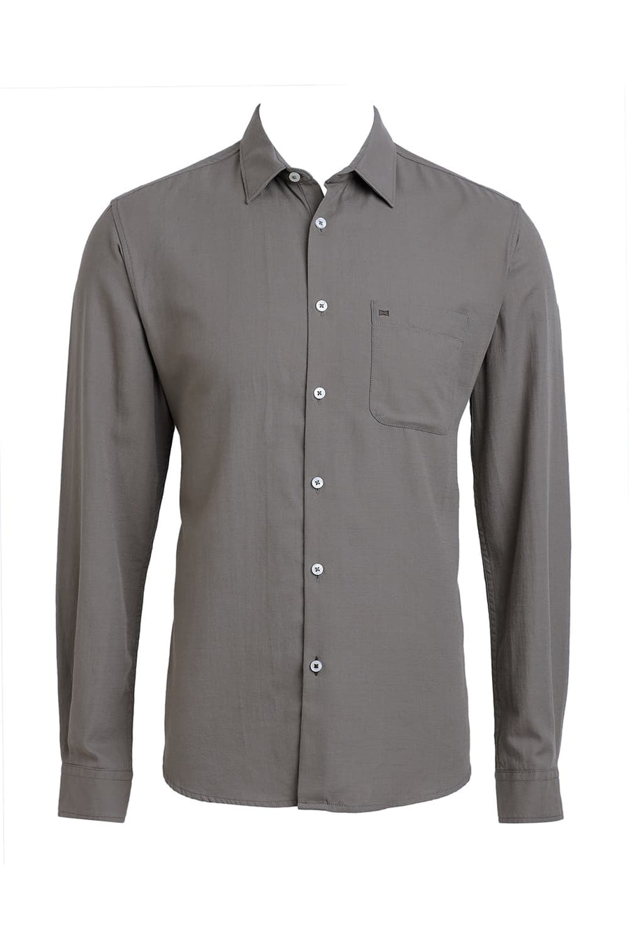 BASICS SLIM FIT SEAGRASS GREY COTTON BROKEN TWILL SHIRT