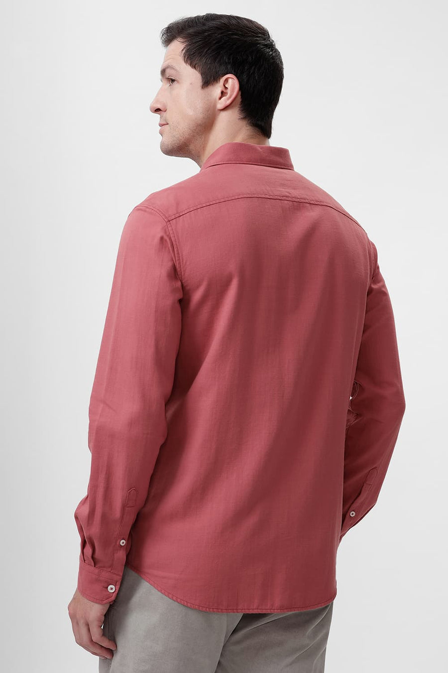 BASICS SLIM FIT RED BRICK COTTON BROKEN TWILL SHIRT