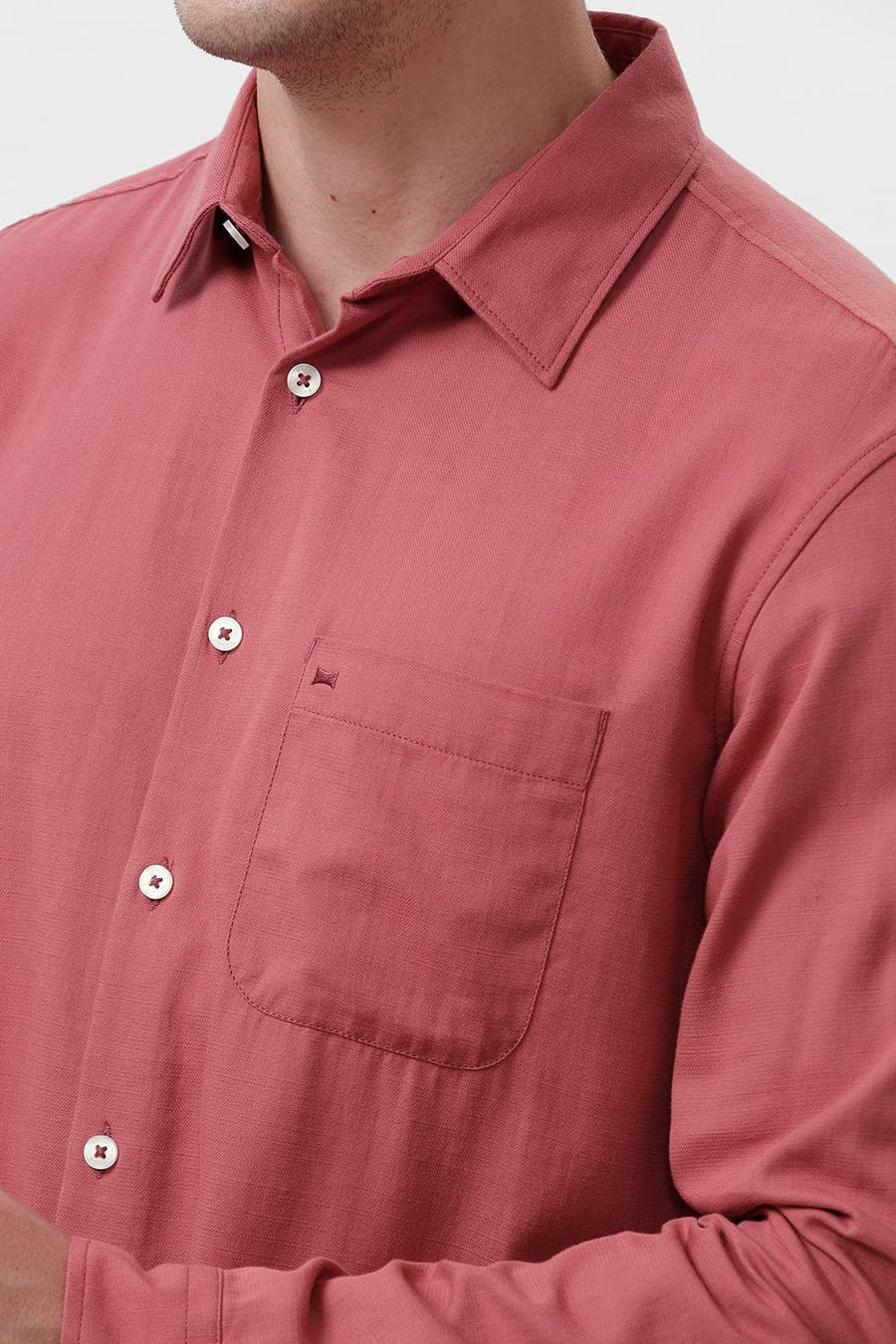 BASICS SLIM FIT RED BRICK COTTON BROKEN TWILL SHIRT