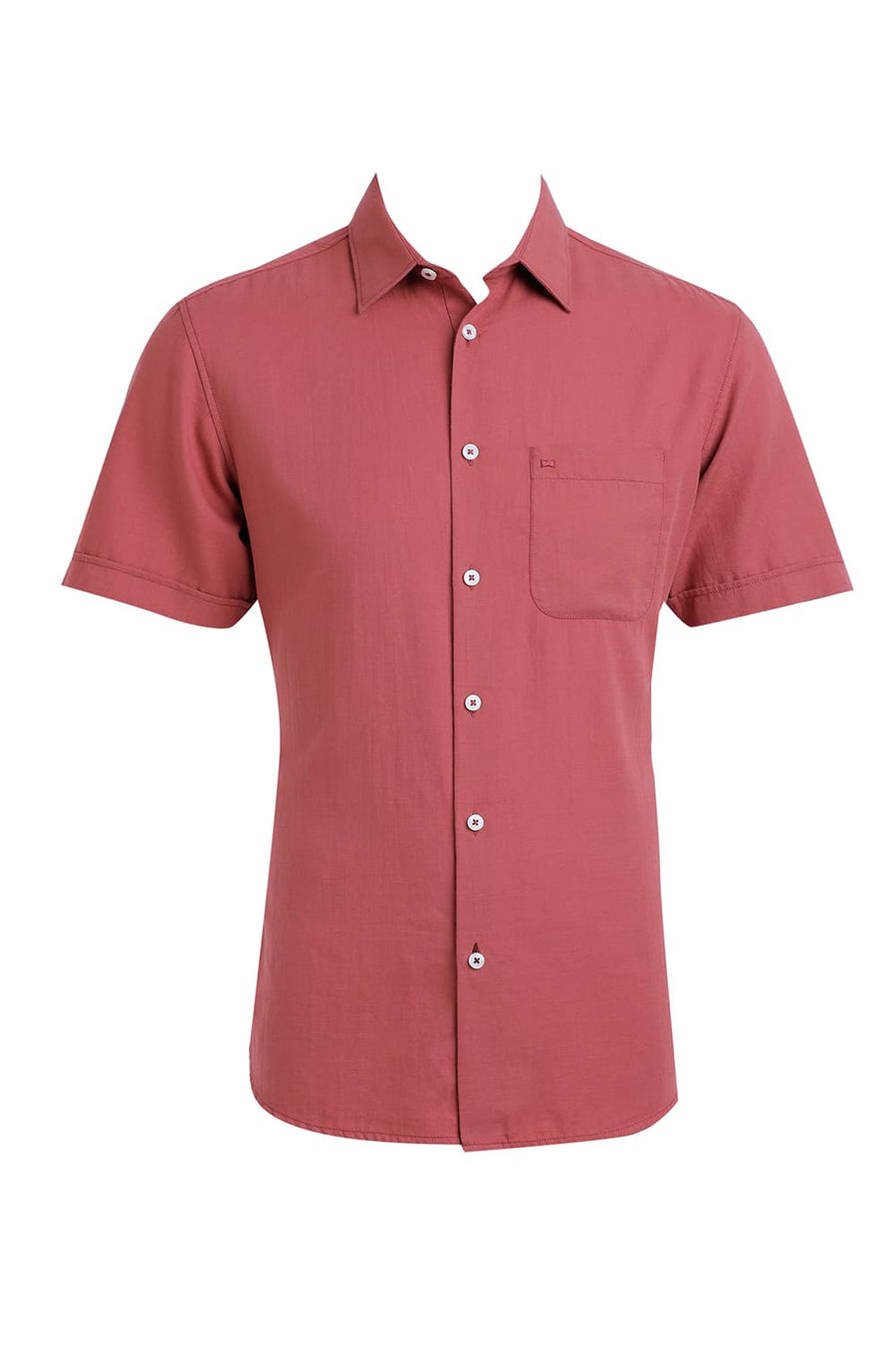 BASICS SLIM FIT RED BRICK COTTON BROKEN TWILL HALFSLEEVES SHIRT