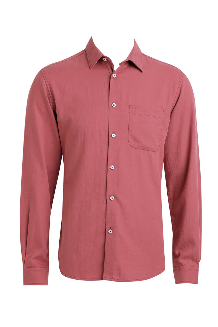 BASICS SLIM FIT RED BRICK COTTON BROKEN TWILL SHIRT
