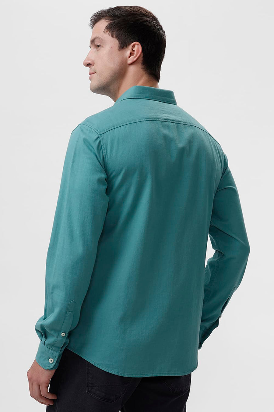 BASICS SLIM FIT TURQUOISE GREEN COTTON BROKEN TWILL SHIRT