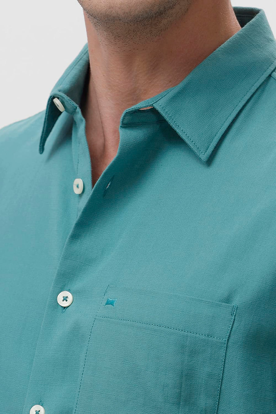 BASICS SLIM FIT TURQUOISE GREEN COTTON BROKEN TWILL SHIRT
