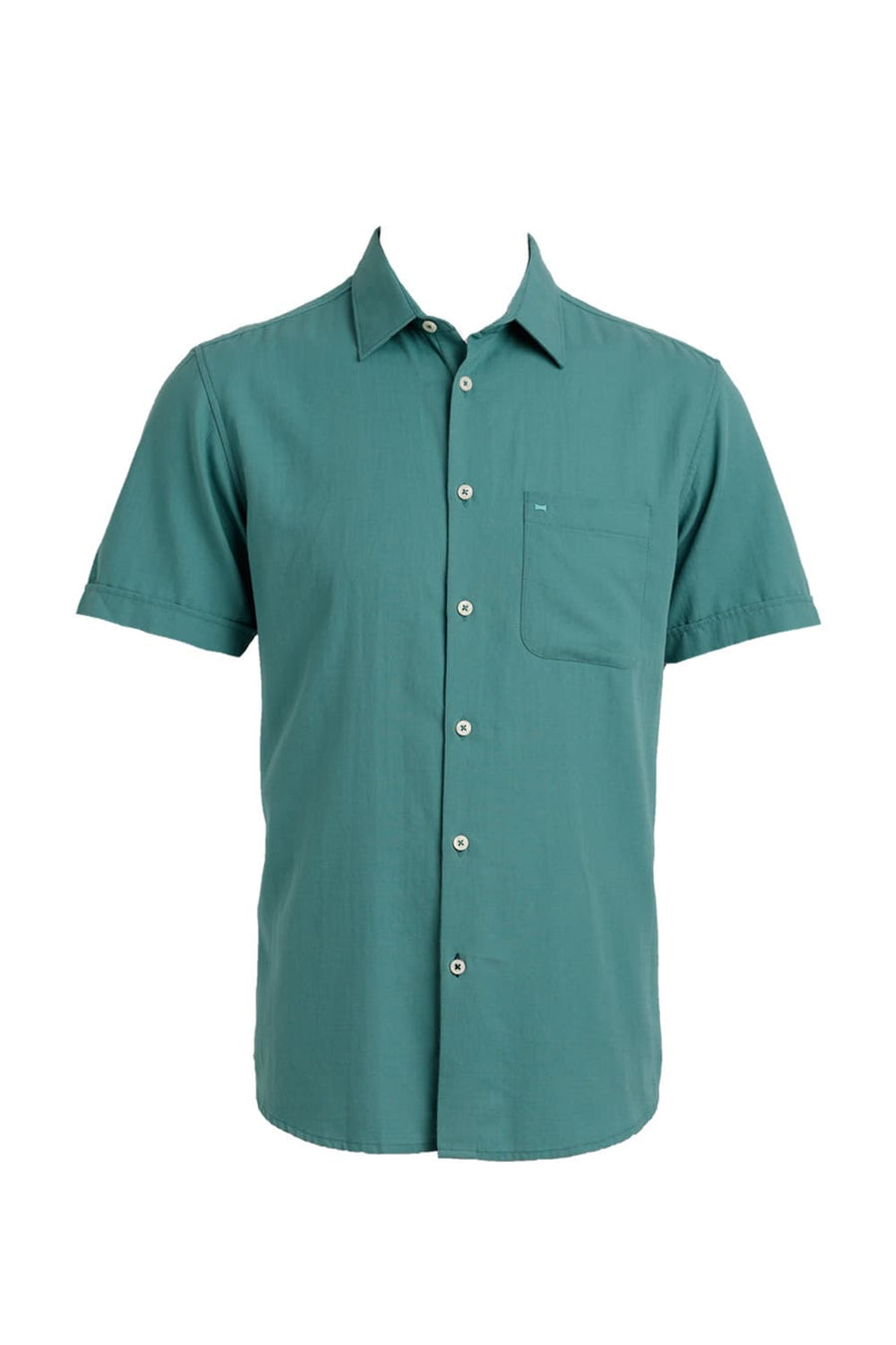 BASICS SLIM FIT TURQUOISE GREEN COTTON BROKEN TWILL HALFSLEEVES SHIRT
