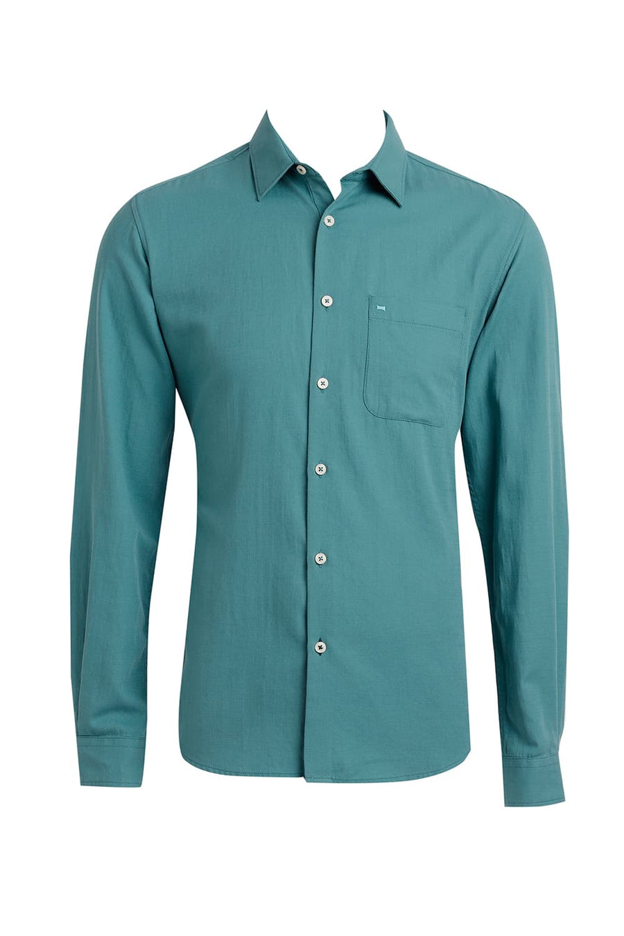 BASICS SLIM FIT TURQUOISE GREEN COTTON BROKEN TWILL SHIRT