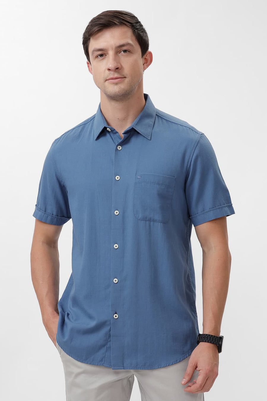 BASICS SLIM FIT BLUE HARBOR COTTON BROKEN TWILL HALFSLEEVES SHIRT